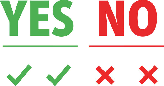 Yes and no text signs with green check marks and red cross marks for survey and business choice