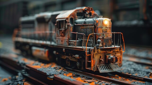 Rusty model train locomotive closeup
