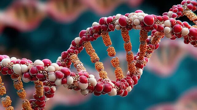 DNA Helix Unveiled: A close-up, macro view of the intricate double helix structure of DNA, showcasing the molecular beauty of genetic code in a vibrant, abstract display.