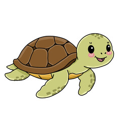Obraz premium Cute green sea turtle cartoon character vector