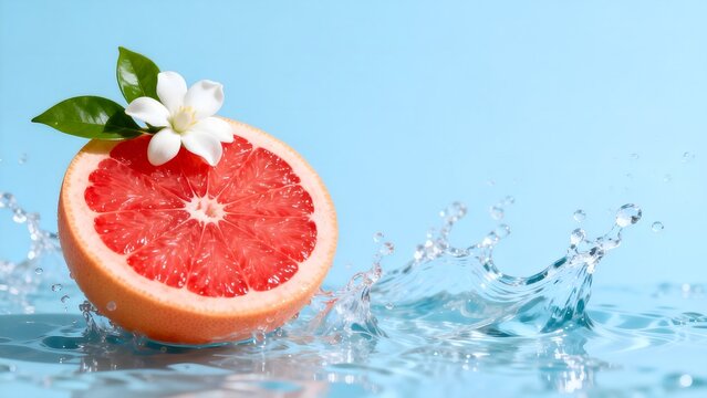 Grapefruit slice with flower and water splash