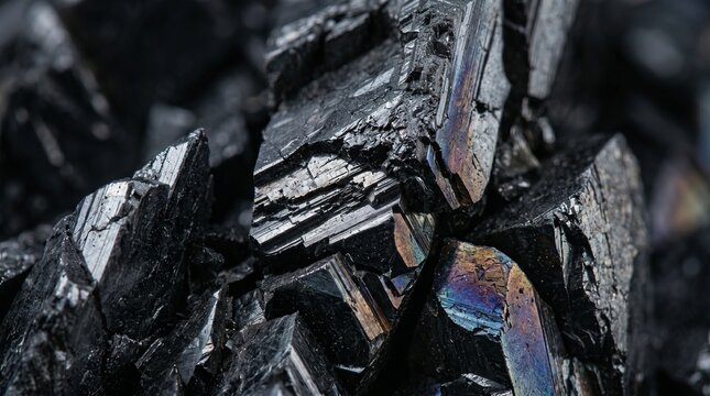 Macro Detail of Iridescent Prismatic Graphite Mineral Shards