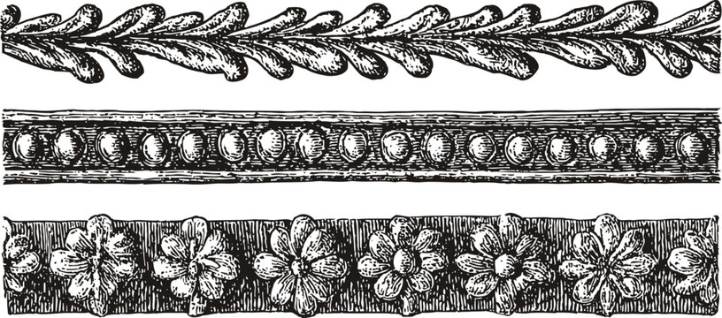 vintage engraving borders set ornamental floral and geometric decorative elements