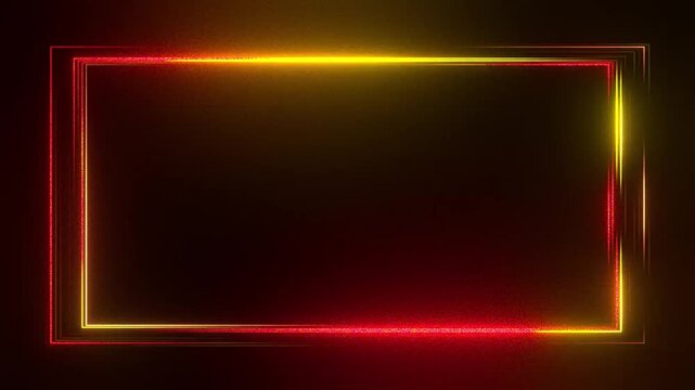 High-energy neon light frame loop with red and yellow glowing lines, cinematic rectangular border with central copy space for high-impact promotions and sports broadcast graphics
