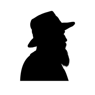 Silhouette of a bearded man wearing a hat, vector illustration