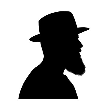 Silhouette of a bearded man wearing a hat, vector illustration