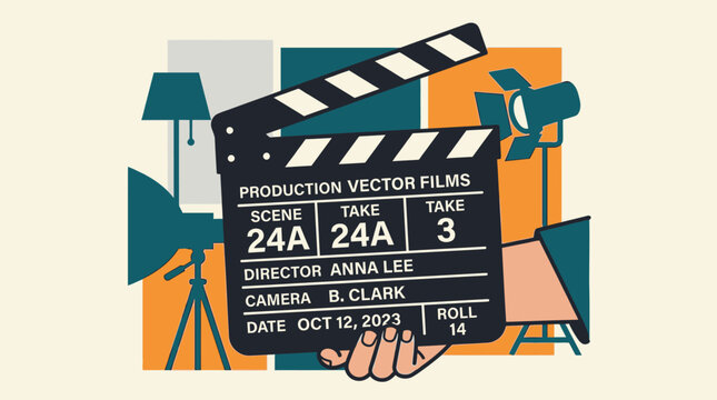 Film production clapper board vector illustration.