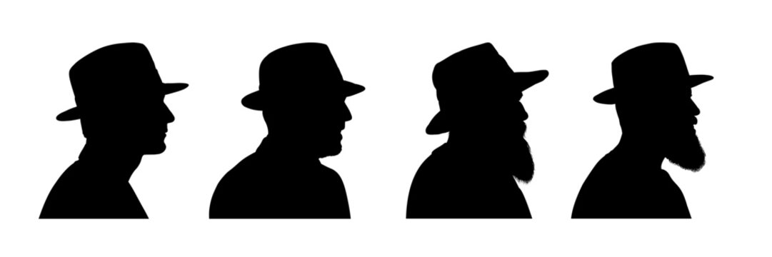 Set of silhouettes of men wearing hats, vector illustration