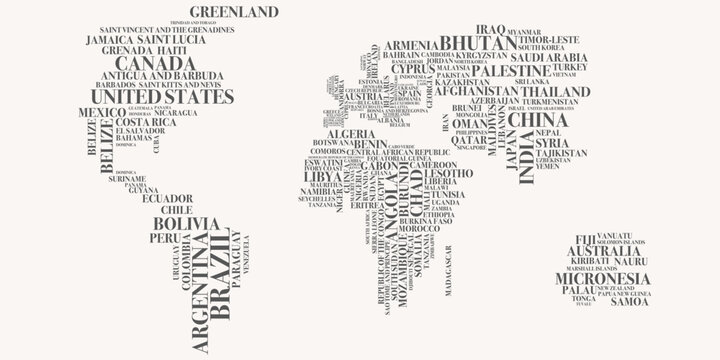 A typographic world map created using country names.