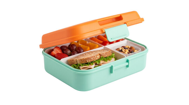 Bento lunch box with healthy food isolated on transparent background