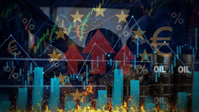 Europe Oil prices rise as market trends fluctuate and production impacts economy. Energy Crisis, High gas and oil prices, chart of rising oil prices as symbol for energy crisis.