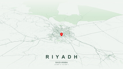 Modern minimalist vector map of Riyadh, Saudi Arabia. High-quality scalable illustration of Riyadh city grid, Wadi Hanifa, and Riyadh metropolitan highway networks for posters design.  © AliRza