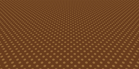 Fototapeta premium Perspective brown polka dot pattern background. Dotted texture with 3D vanishing point effect vector illustration