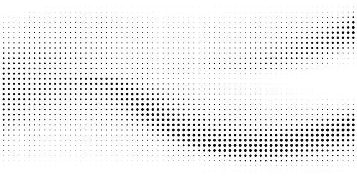 Hexagon halftone gradient texture. Abstract black grunge background. Geometric retro halftone tech overlay. Fading wavy hexagonal pattern backdrop. Vector wallpaper