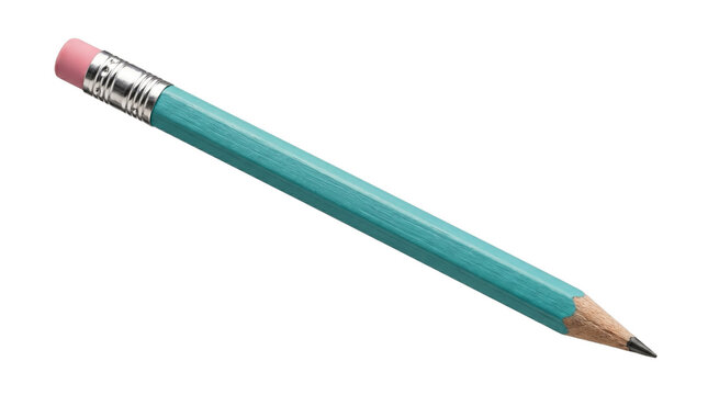 Teal wooden pencil with eraser isolated on transparent background