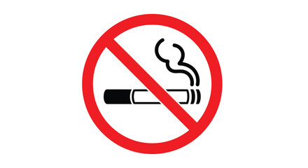 No smoking pictogram red circle with black cigarette silhouette on white © Siam