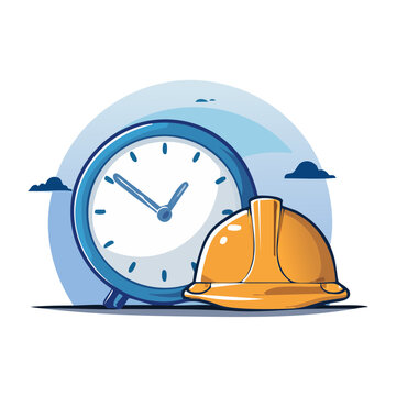 Construction hard hat and clock illustration
