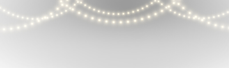 PNG. Christmas glowing string lights garland on transparent background. Bright bulbs for festive use. Vector isolated element for banners. © dedstock