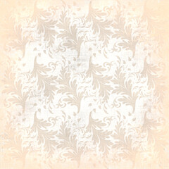 Fototapeta premium Cream and beige botanical damask pattern with ornate leaf motifs and aged texture. Classic vintage wallpaper style for textiles, wrapping paper and interior design.