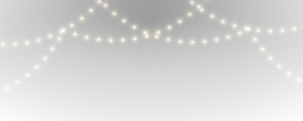 PNG. Festive Christmas lights garland isolated on transparent background. Warm glowing bulbs for seasonal decor projects. Vector style element for banners and posters. © dedstock