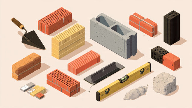 Collection of Construction Bricks and Building Blocks.