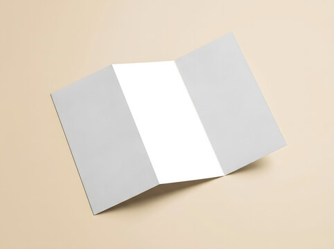 Blank Tri-Fold Brochure Template Floating Over Beige Background