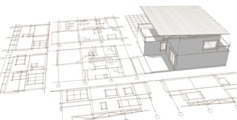 Fototapeta premium house architectural project sketch 3d illustration