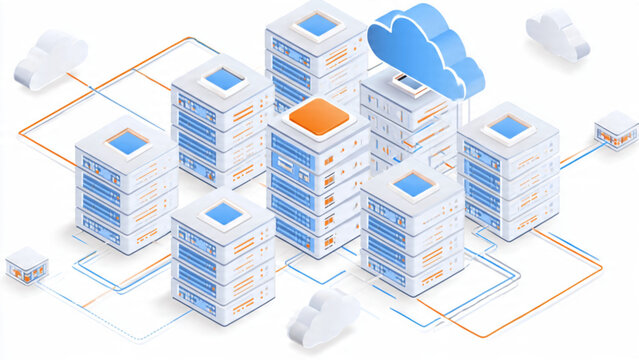 Data Center Servers Array with Cloud Computing Technology.
