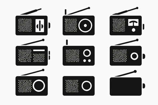 Retro Shortwave Radio Icons. Retro shortwave radios. Filled icon set of retro shortwave radios: band selector