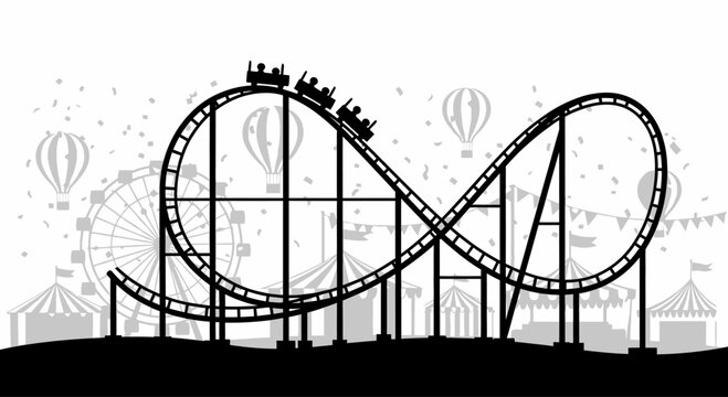 A black silhouette of a roller coaster track forming an infinity loop shape.