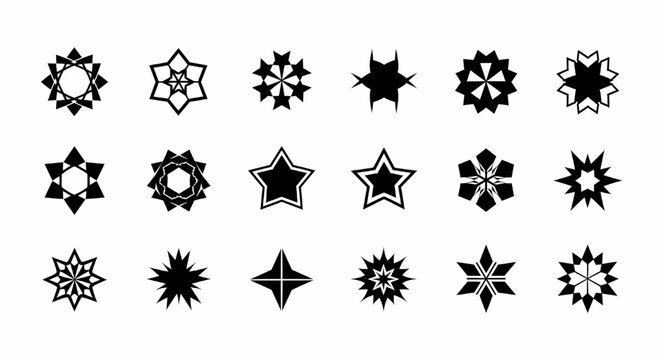 Collection of decorative black star symbols
