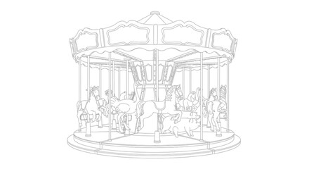 A detailed line art illustration of a classic vintage carousel ride. © Joko santoso