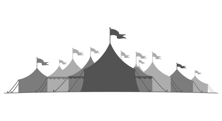 A large circus tent structure with multiple peaks and flags. © Joko santoso