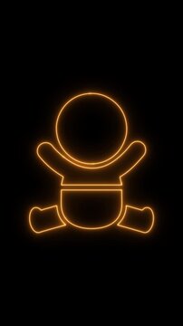 Human newborn baby, toddler or infant flat neon icon 4K video animation	