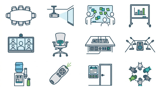 Modern Office and Remote Work Equipment Icons