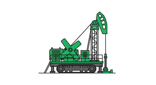 Vector illustration of an oil pump jack, a common machine used in the petroleum industry for extracting crude oil from underground wells, symbolizing energy production and resource extraction