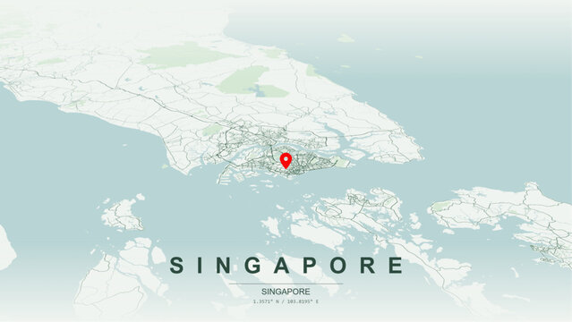 Modern minimalist vector map of Singapore. High-quality scalable illustration of Singapore city grid, Singapore River delta, Sentosa Island, and Changi transit networks for posters design.