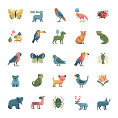Obraz premium A Collection of Diverse Animal and Nature Icons