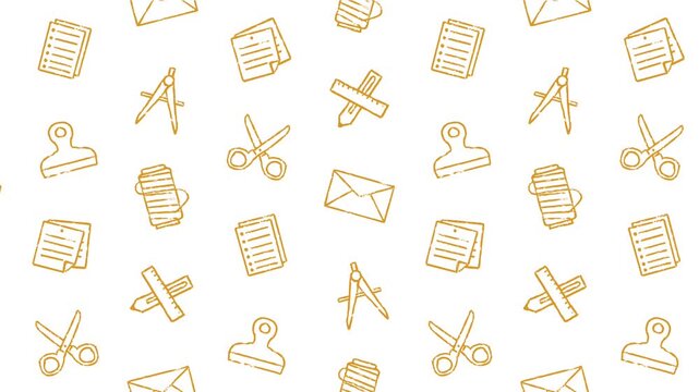 School stationery pattern animation, seamless looping animated background, office supplies motion design, dynamic education tools texture, graphic elements