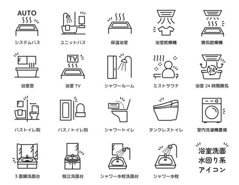 不動産アイコン　浴室バスルーム系、洗面室水回り系アイコン