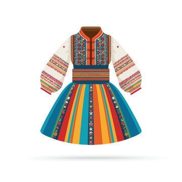 Colorful Traditional Lithuanian Folk Dress Illustration