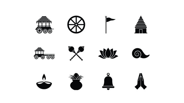 Assortment of Hindu religious symbols and icons for graphic and web design use.