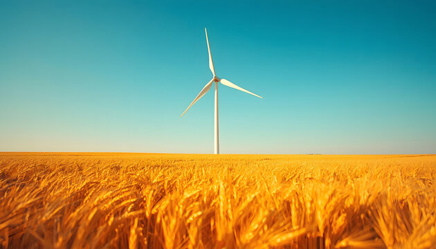 Golden Wheat Field and Wind Turbine Under Blue Sky Mobile Wallpaper
