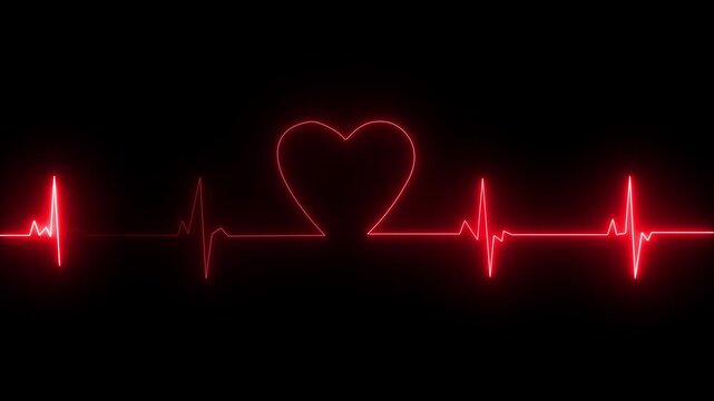 Neon light heartbeat display screen. Abstract glow heartbeat signal icon animation black background. Neon animation love heartbeat. glow Heartbeat love icon.