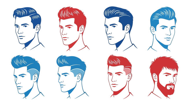 Eight Different Male Hair Styles.