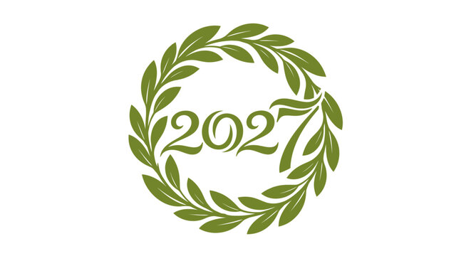 Green laurel wreath with 2027 text.