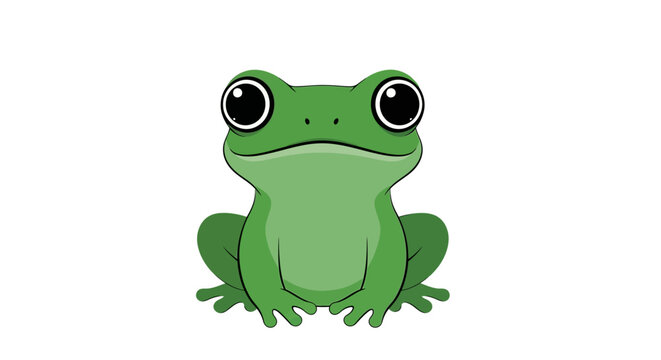 Green Frog Sitting Cartoon Character.