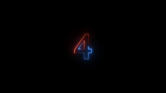 glowing neon text blue 4 number countdown icon animation,abstract neon text 4 number countdown icon animation on black background,neon numbers, Bright ...