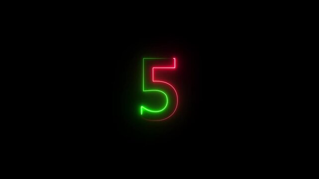 Animated Neon text 5 number countdown icon 4k, Glowing text number 5 outline animation. countdown text 5 stroke line moving with alpha channel.