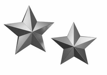 Obraz premium Two 3D metallic silver stars on white background